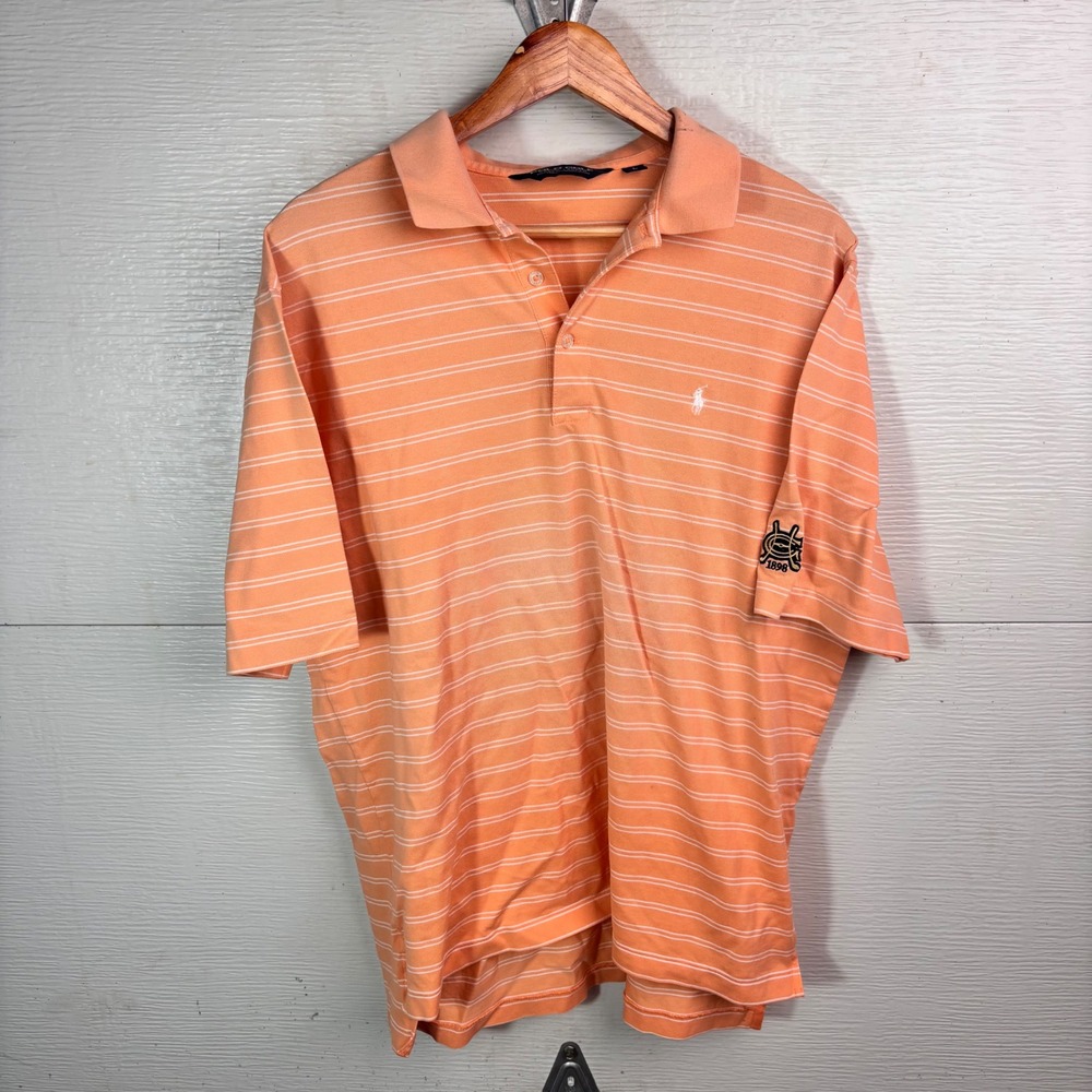 Polo Golf Ralph Lauren Orange Striped Polo Shirt Large Pima Cotton